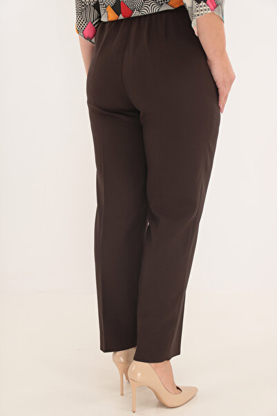 Trend Land Classic long trousers made of brown fabric with elastic waist