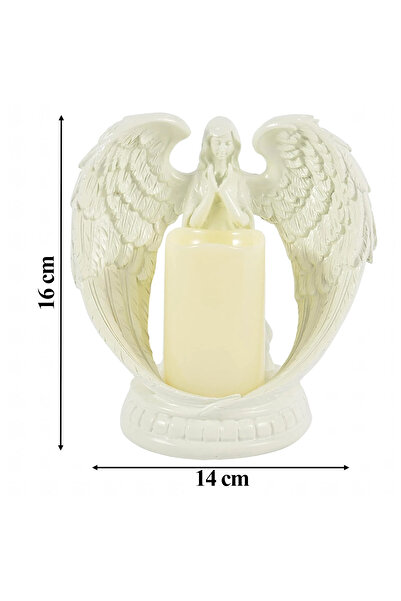 zola Διακόσμηση αγγέλου με κερί, LED, κερί, μπαταρίες, γύψο, 16 × 14 cm, λευκό