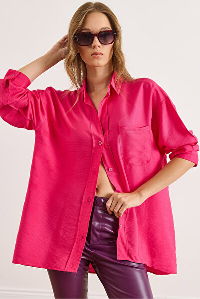 Olalook Women's Fuchsia Pocket Oversize Javanes Shirt Gml-19001395