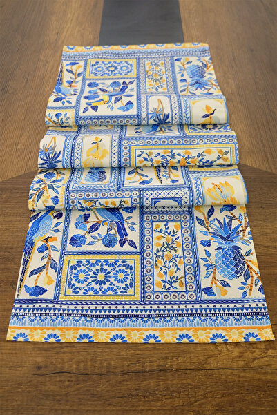 aymira home 40X140Cm Woven Stain Resistant Printed Thai Feather Fabric Table Cloth Decorative Runner Washable