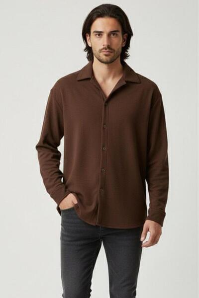 NO 601 Мъжка кафява риза от креп с прекалено голям крой