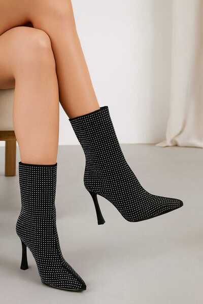 Blacktavern TAŞLI SİVRİ BURUN ABİYE ŞIK TOPUKLU ÇİZME