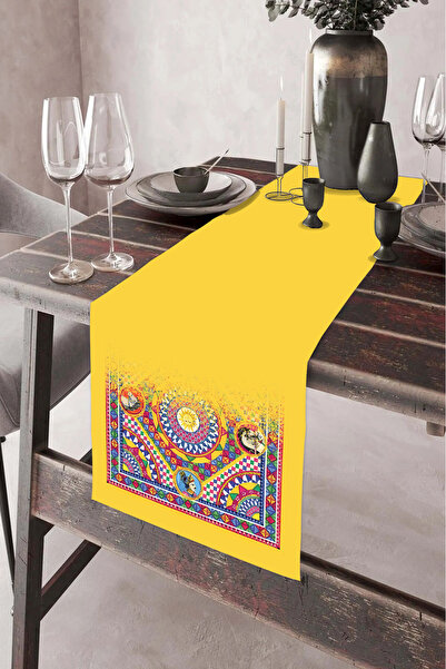 aymira home 40X140Cm Woven Stain Resistant Printed Thai Feather Fabric Table Cloth Decorative Runner Washable