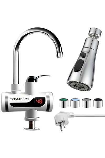STARYS Robinet Electric Instant Apa Calda STARYS, Afisaj Digital + Cap Flexibil 360° + 4x Capete Incluse