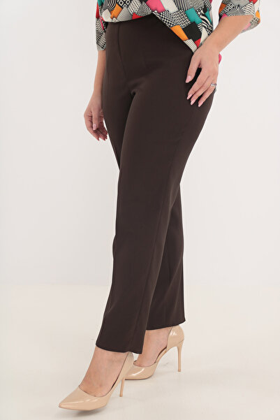 Trend Land Classic long trousers made of brown fabric with elastic waist