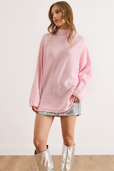 Olalook Women's Powder Stand Collar Soft Textured Washable Bat Knitwear Sweater Kzk-19001005