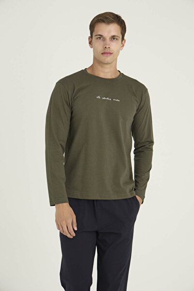 KLY 100% Cotton Men's Crew Neck Pajama Set Modern Design