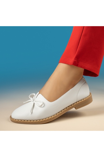 Modlet.ro Balerini albi pentru femei cu fundă MOD13099