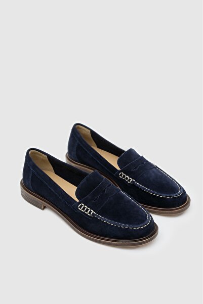 Lara Lofi lacivert rengi hakiki süet deri kadın loafer ayakkabı 7701