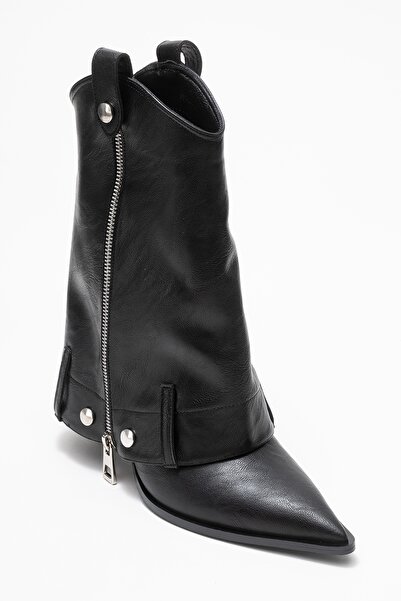 LuviShoes LOLA Siyah Fermuarlı Sivri Burunlu Kadın Topuklu Bot