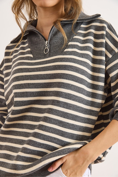 Olalook Pulover de tricotat casual pentru femei, cu guler înalt, cu fermoar, KZK-19001001