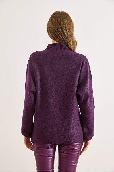 Olalook Pulover pentru femei, mov, cu guler înalt, cu textura moale, lavabil, tricotat, KZK-19001005