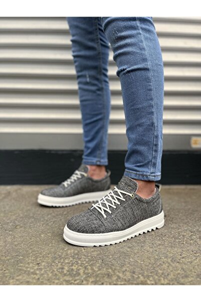 Zapatos JY152 حذاء كلاسيكي رياضي كاجوال للرجال من الكتان برباط رائع KBT - رمادي