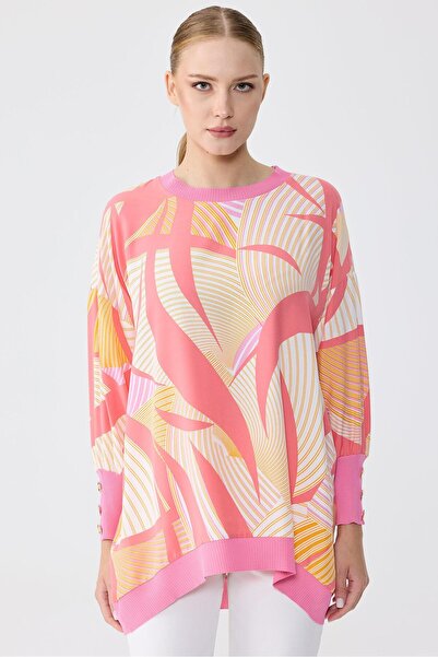 Tığ Triko Manşetleri Düğmeli Triko Ribanalı Tunik MERCAN