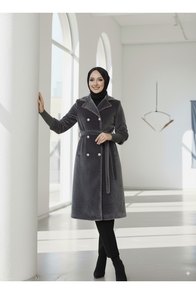 lavrisa Παλτό από ύφασμα φοκάς με δέσιμο στη μέση