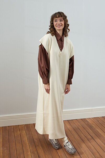 Ceylan Otantik Cream Knitwear V-Neck Jile