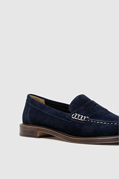 Lara Lofi lacivert rengi hakiki süet deri kadın loafer ayakkabı 7701