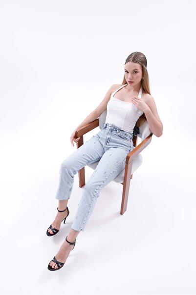 Pulli Collection Yüksek Bel Parlak Beyoğlu Taşlı Denim Jean