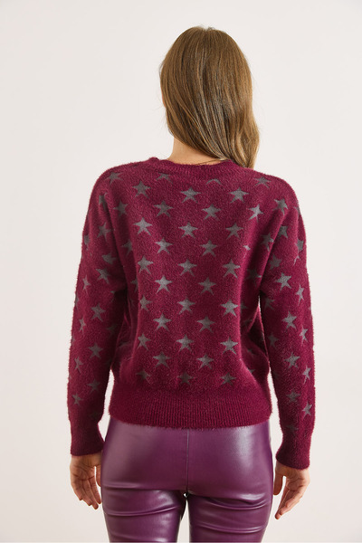Olalook Women's Burgundy Star Detailed Beard Knitwear Sweater Kzk-19001008