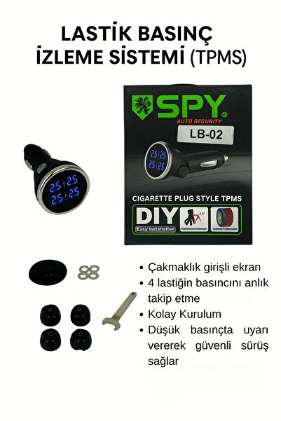MEGLİO GLOBAL SPY Çakmaklık TPMS – Mavi LED Ekranlı Lastik Basınç Takip Sistemi