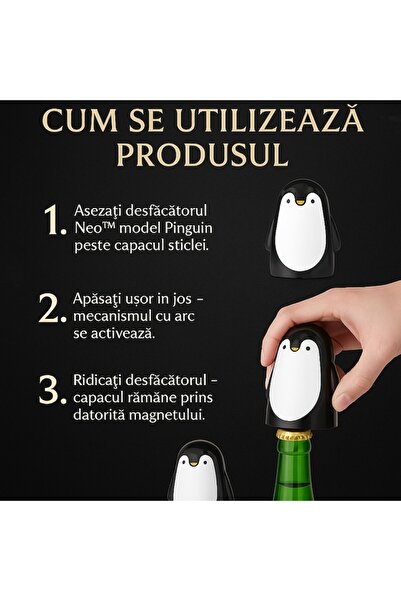 GermaNova Bottle Opener Neo™, Stainless Steel/Plastic, Penguin Model, 7.5x7.5x9cm, Black/White