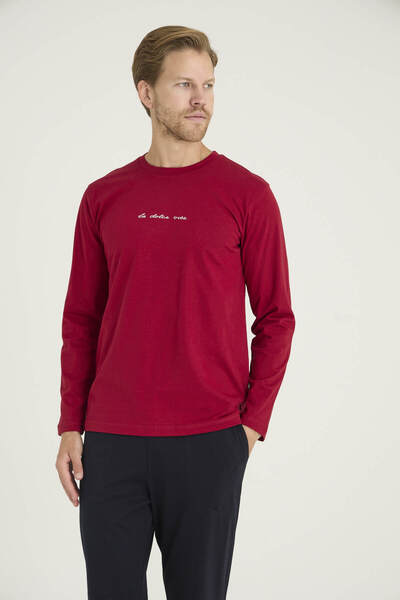 KLY 100% Cotton Men's Crew Neck Pajama Set Modern Design