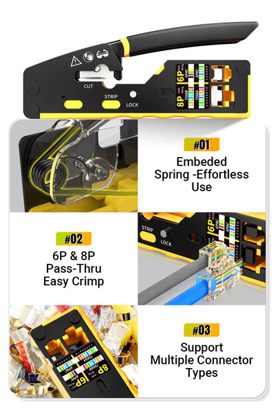 Derwell Yeni Nesil Cat5/6/7 Ez Rj45 Pense 8p8c Utp Sıkma Pensesi Rj11 Rj12 Rj45 Ethernet Konektörü Sıkma Kesme Soyma