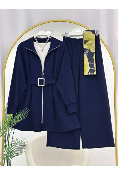 YILMAZBARMAZ Women's Pleated Belted Two-Piece Set