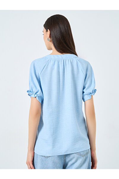 Take Two By Styli Solid V-Neck Puff Sleeve Blouse