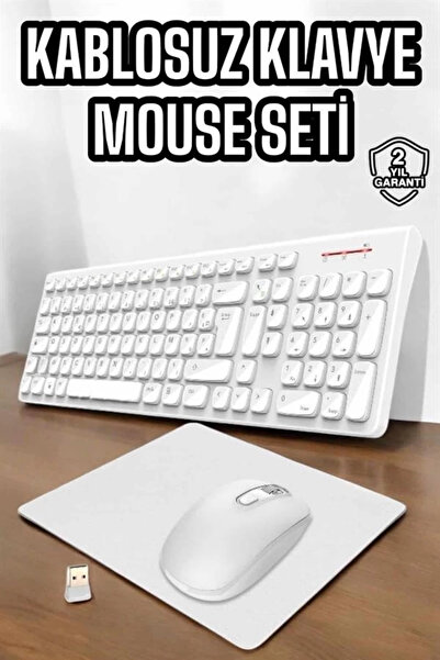 FrereConception Buğz Q Keyboard White Keyboard and Mouse Set Wireless USB Port