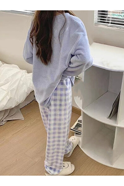 Take Two By Styli Blue Flano Pocket Detail Top and Checked Pyjama Set