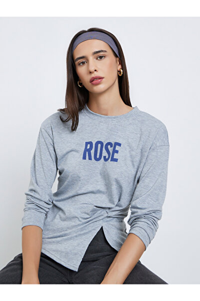 Styli Grey Slogan Print Knot Detail T-Shirt