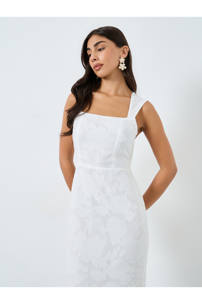 Take Two By Styli Solid All-Lace Square Neck Cami Midi Dress