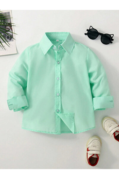 Take Two By Styli Boys Green Solid Button Front Shirt