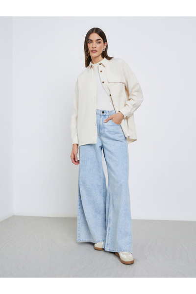 Styli Cream Long Sleeve Shirt with Pocket