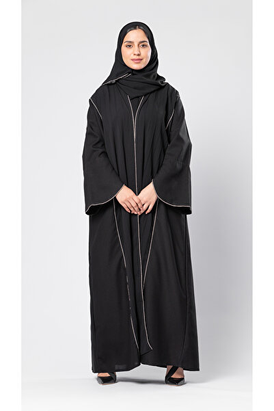 outline Black abaya with crystal line