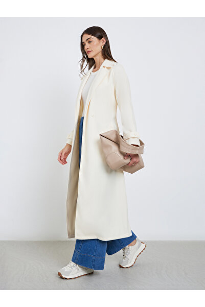 Styli Off White Maxi Belted Coat