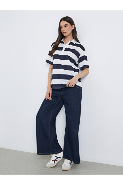 Take Two By Styli Striped Short Sleeve Polo Blouse