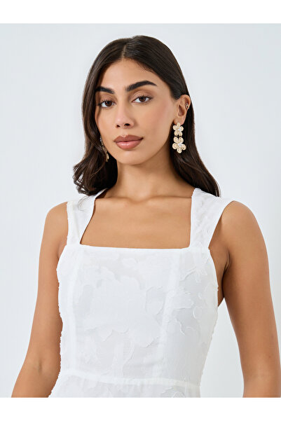 Take Two By Styli Solid All-Lace Square Neck Cami Midi Dress