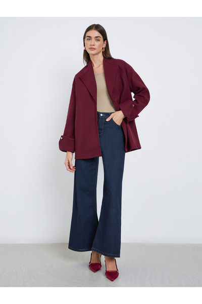 Styli Burgundy Wool Blend Longline Jacket