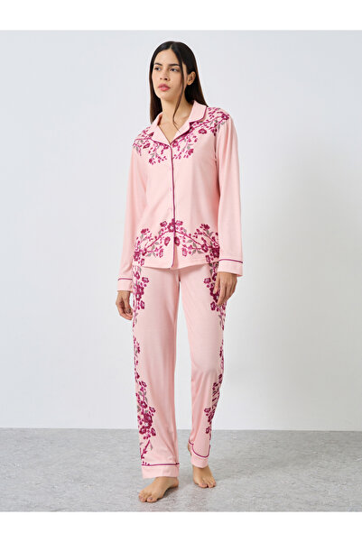 Styli Placement Floral Buttoned Shirt and Pyjama Set