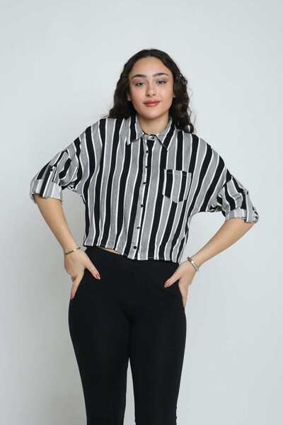 mica قميص مخطط بأكمام طويلة وجيب