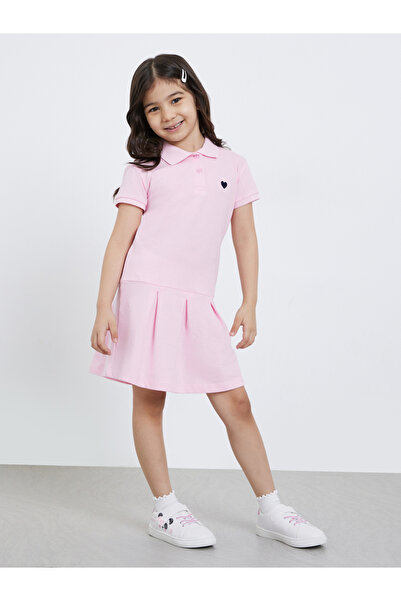 Styli فستان بولو مطرز بتفاصيل قلب وردي للبنات
