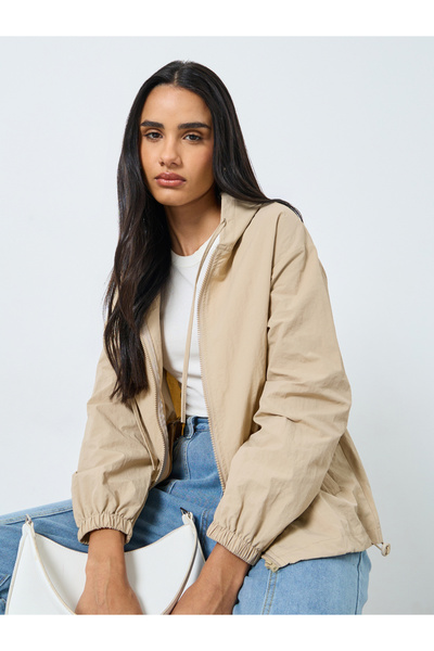 Styli Women Beige Zipped Windbreaker Jacket