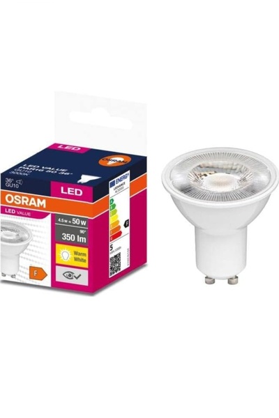 Osram 10 ADET 4.5W (50W) GU10 Duylu 2700Kelvin Sarı Işık 350Lümen F Enerji Led Spot Ampul