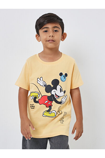 Styli تي شيرت برتقالي قصة فضفاضة بطبعة جرافيكية لميكي ماوس للأولاد