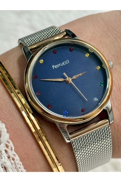 Ferrucci Silver and Rosegold Color Navy Blue Dial Women's Watch