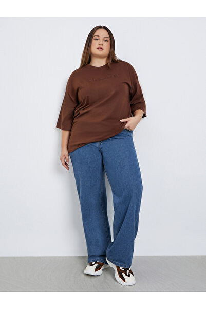 Styli Plus Size Mid Rise Wide Leg Jeans