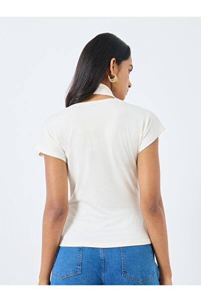 Take Two By Styli Beige Cowl Neck Blouse with Scarf Detail