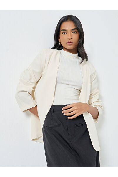 Take Two By Styli Cream Edge-to-Edge Regular Fit Blazer